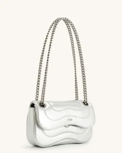 Tina Metallic Quilted Chain Crossbody - Silver