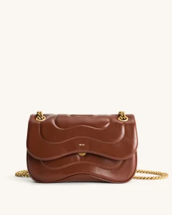Tina Quilted Chain Crossbody - Brown