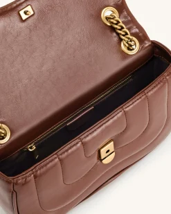 Tina Quilted Chain Crossbody - Brown