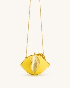 Tori Vegan Leather Metal Structure Clutch - Lemon Yellow