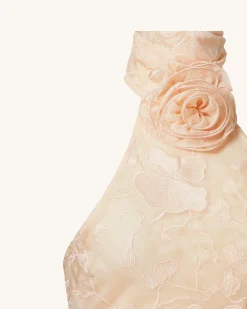 Uliana Pink Beige Floral Lace Halterneck Maxi Dress - Pink Beige