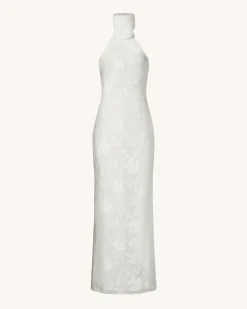 Uliana White Floral Lace Halterneck Maxi Dress - White