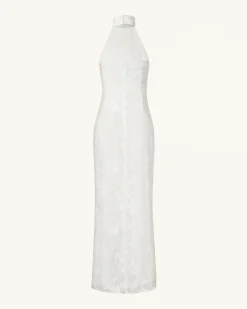 Uliana White Floral Lace Halterneck Maxi Dress - White