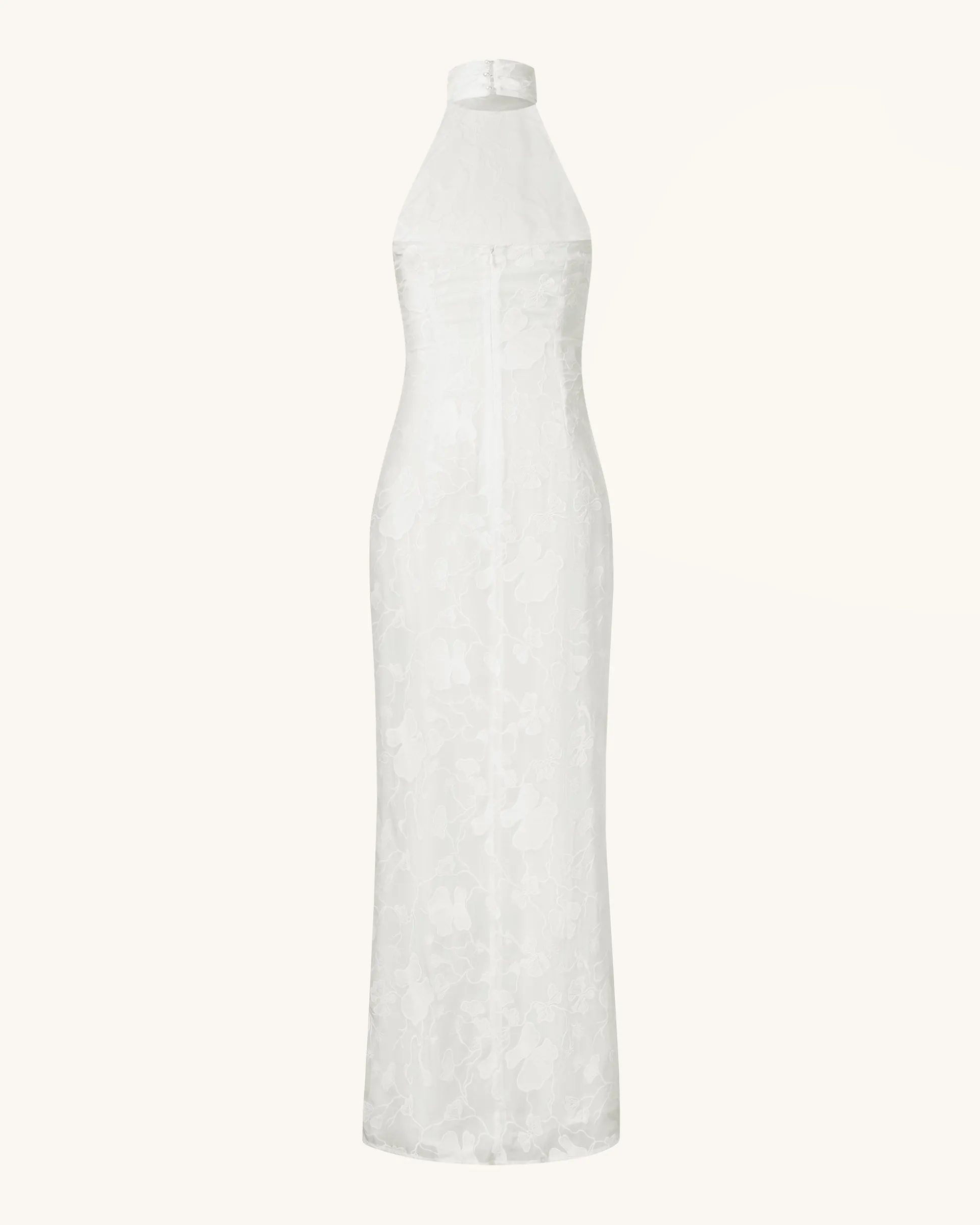 Uliana White Floral Lace Halterneck Maxi Dress - White