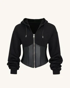 Valentina Structured Corset Hoodie - Black