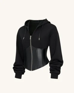 Valentina Structured Corset Hoodie - Black