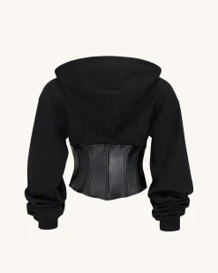 Valentina Structured Corset Hoodie - Black