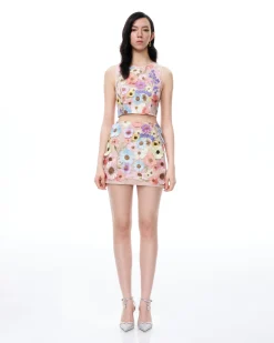 Valentino 3D Floral Embroidered Dress Set - Pastel Multi