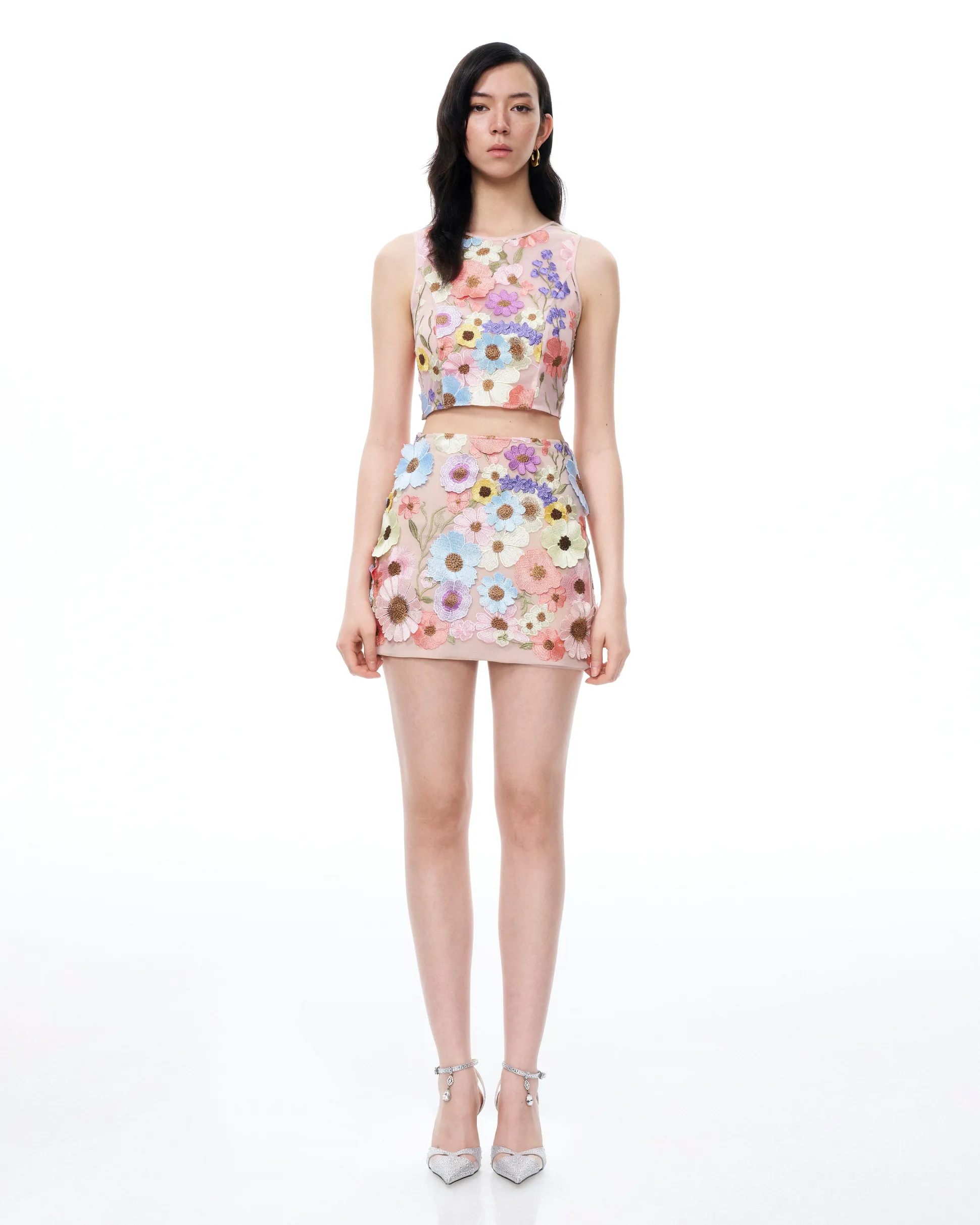 Valentino 3D Floral Embroidered Dress Set - Pastel Multi