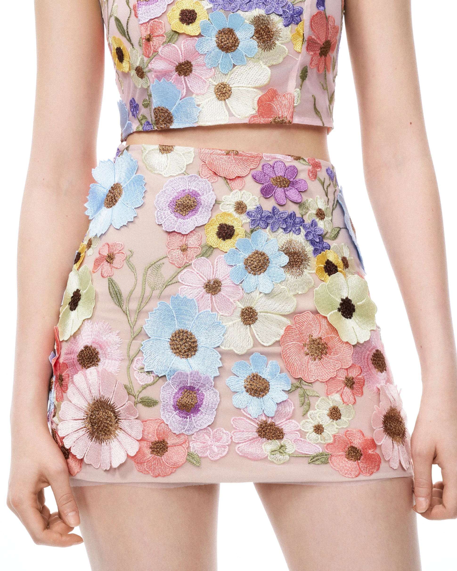 Valentino 3D Floral Embroidered Dress Set - Pastel Multi