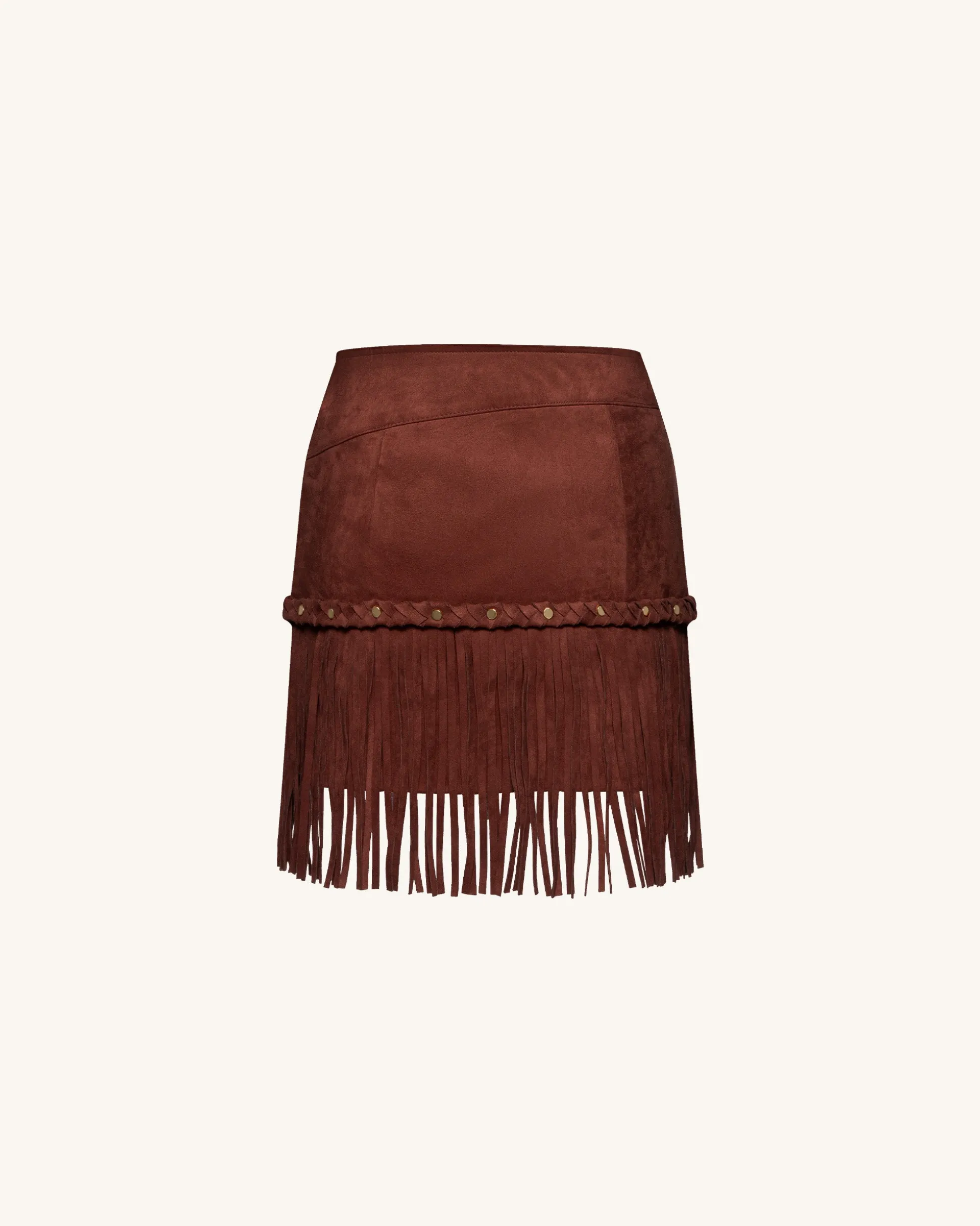 Western-Style Sueded Fringe Skirt - Burgundy