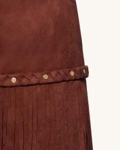 Western-Style Sueded Fringe Skirt - Burgundy