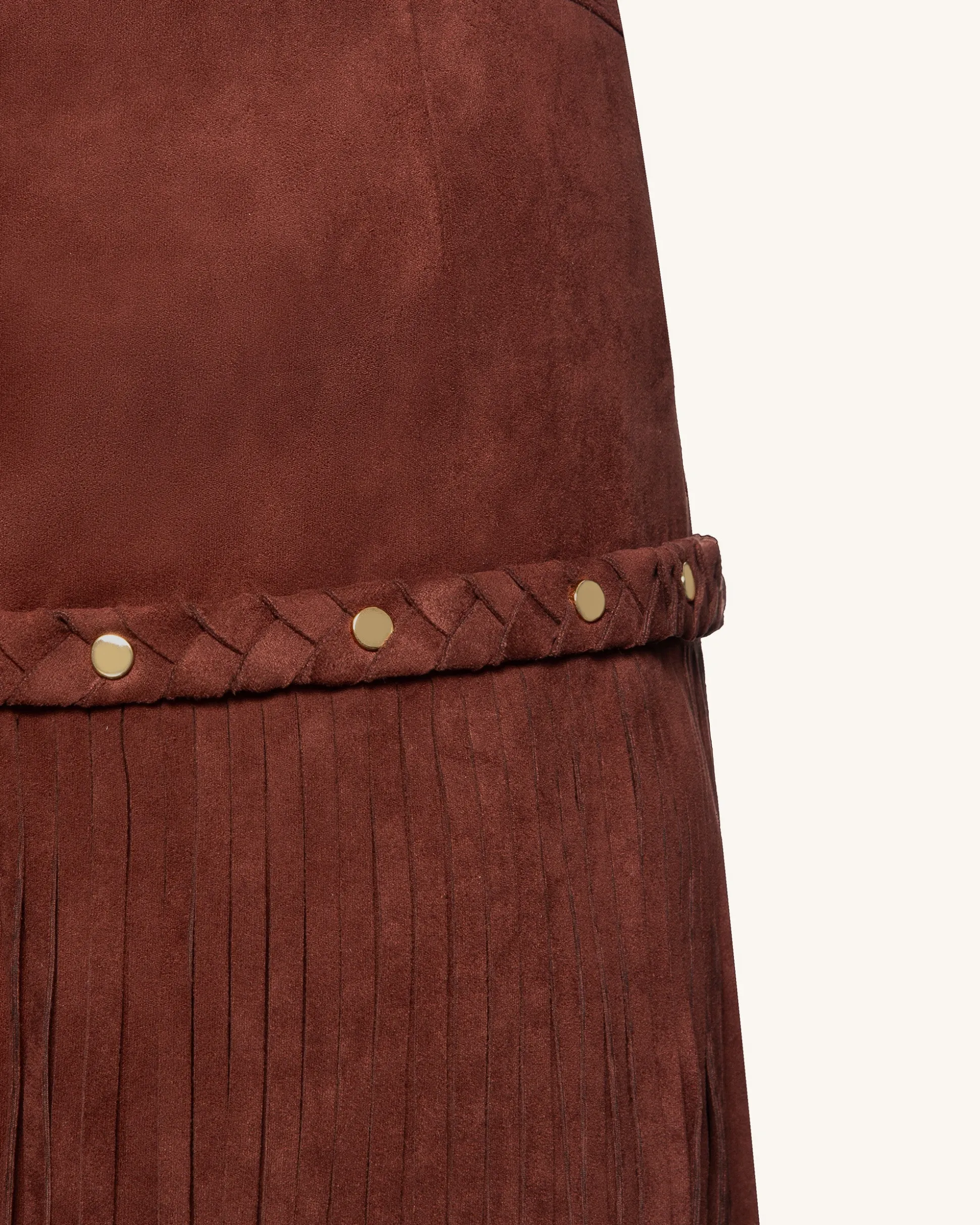Western-Style Sueded Fringe Skirt - Burgundy