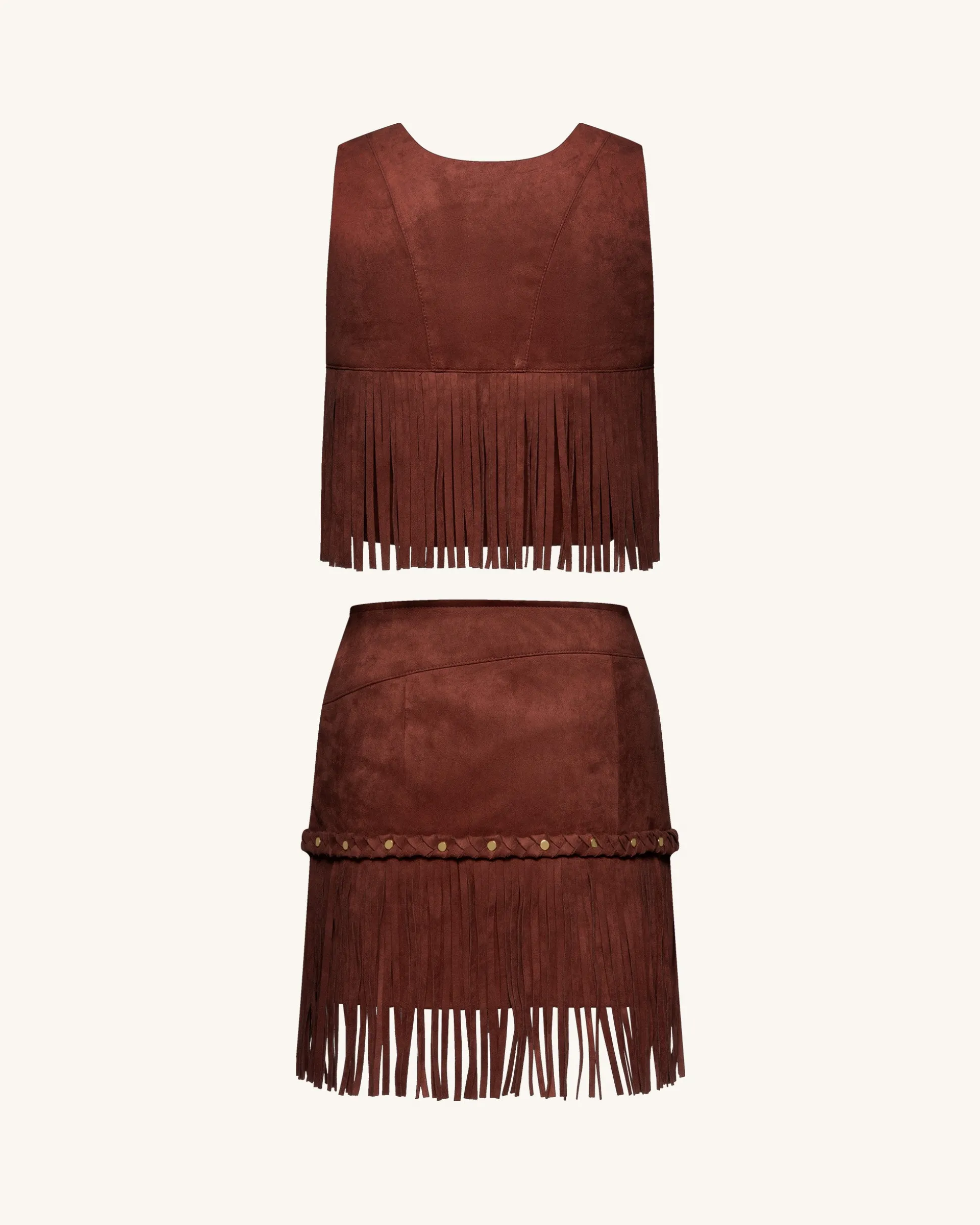 Western-Style Sueded Fringe Skirt - Burgundy