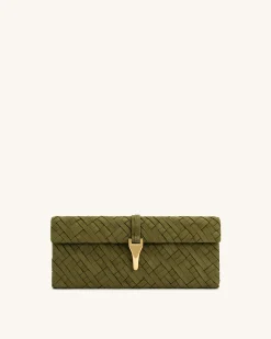 Zaria Woven Clutch - Dark Olive