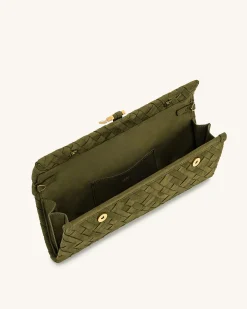 Zaria Woven Clutch - Dark Olive