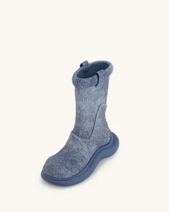 Zoie Denim Embossed Rain Boot - Blue